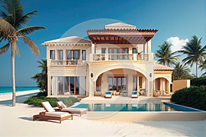 luxury beachfront villa, with private pool and modern decor, offering peaceful respite from daily life