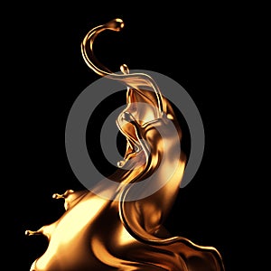 Luxury beautiful gold splash. 3d illustration, 3d rendering