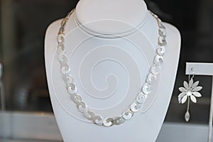 Luxury beautiful necklace on a shop window