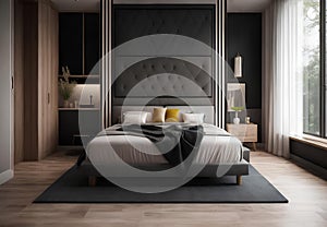 luxury bedroom interior with bedding sheet dark tone and modern style