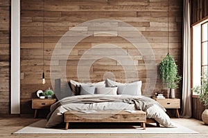 Luxury bedroom interior. Big wall mock up background