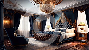 Luxury bedroom interior in classic style. 3D rendering