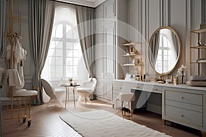 Luxury bedroom interior design in classic style with white bed and silk bedding. 3d rendering