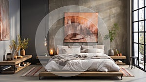 Luxury bedroom interior design. Rendering mock up. Generative AI