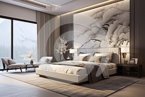 luxury bedroom interior with large bed