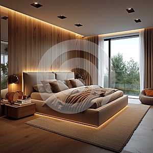 luxury bedroom Scandinavian modern interior design in apartment or house