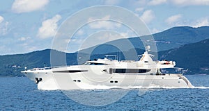 Luxury big motorboat or motor yacht in the sea.