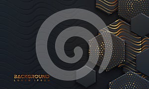 Luxury Black background with 3D style. Dark background with wavy lines. Background for posters, banners, ads, covers, wallpapers
