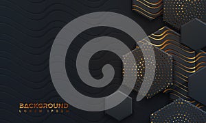 Luxury Black background with 3D style. Dark background with wavy lines. Background for posters, banners, ads, covers, wallpapers photo