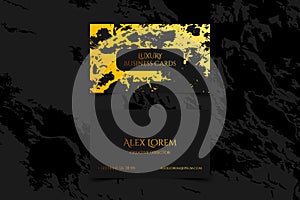 Luxury black business cards with marble texture and gold detail vector template, banner or invitation with golden foil