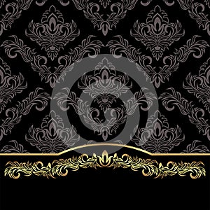 Luxury black damask Background with golden floral Border