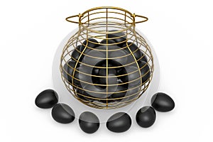 Luxury black eggs in metal basket or paper cardboard for morning breakfast