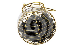 Luxury black eggs in metal basket or paper cardboard for morning breakfast