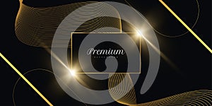 Luxury Black and Gold Background with Wavy Gold Lines and Light Effect