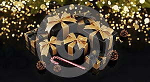 Luxury Black and Gold Gift Boxes with Festive Bokeh Background