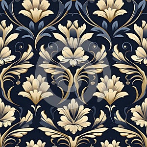 Luxury black, gold, grey floral wallpaper and background with seamless pattern