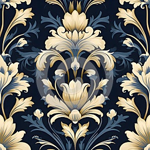 Luxury black, gold, grey floral wallpaper and background with seamless pattern
