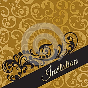 Luxury black and gold invitation card with swirls