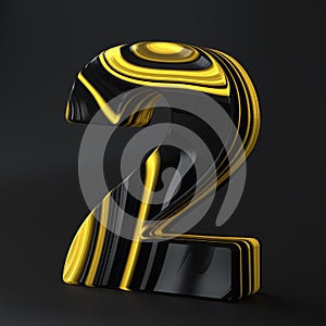 Luxury Black and Gold number two texture symbol 2 background. Panoramic Marbling texture design