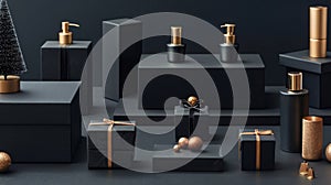 Luxury Black and Gold Packaging and Dispensers Display photo