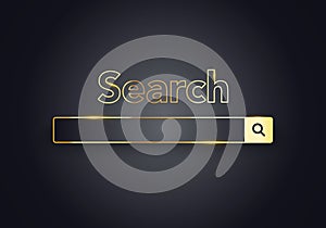 Luxury Black And Gold Vector Flat Style Browser Window. Premium Search Engine Illustration.