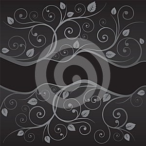 Luxury black and silver leaves and swirls borders