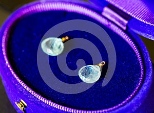 Luxury blue aquamarine and blue and purple jewelry case.