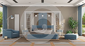 Luxury blue and brown master bedroom
