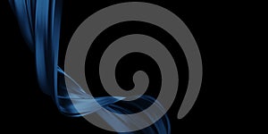 Luxury blue fabric flying in the wind on black background with copy space 3D render