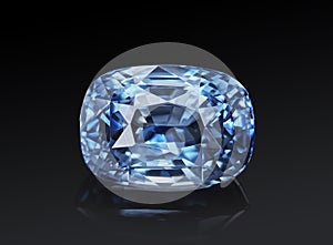 Luxury blue transparent sparkling gemstone shape cushion cut sapphire isolated on black background