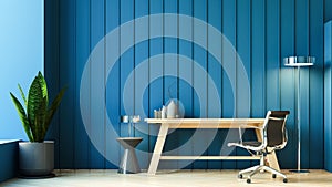 Luxury Blue wall home office, working room - 3D   rendering