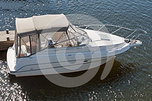 Luxury boat moored on a sunny day view from above