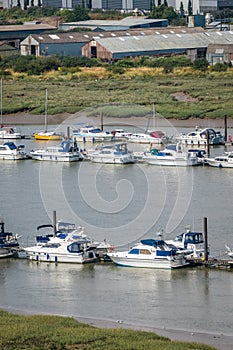 Luxury boats in marina in Rochester