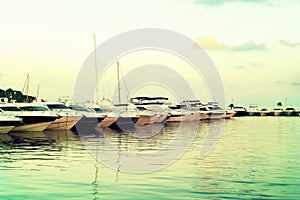 Luxury boats in the sunset.