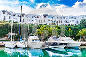 Luxury boats yachts at marina waterfront on Majorca island, Spain