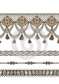 luxury border with tassels and jewelry elements.