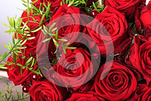 Luxury bouquet made of red roses in flower shop Valentines Bouquet of red roses