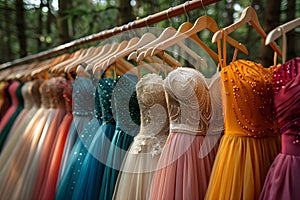 Luxury boutique offering elegant formal dresses for weddings proms and special events. Concept