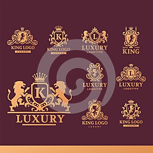 Luxury boutique Royal Crest high quality vintage product heraldry logo collection brand identity vector illustration.