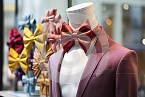 luxury bow ties showcased on a mannequin in a store