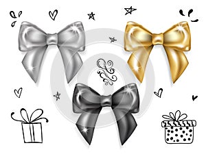 Luxury Bows Set- Black, Silver and Gold Knots.