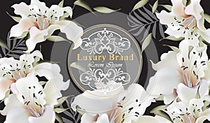 Luxury brand card with white lily flowers. Elegant floral background Vectors