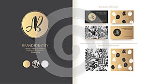 Luxury brand identity. Calligraphy AB letters - sophisticated logo design. Couple business card designs included