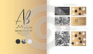 Luxury brand identity. Calligraphy AB letters - sophisticated logo design. Couple business card designs included