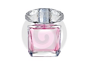 Luxury brand perfume glass bottle, pink scent and odor.