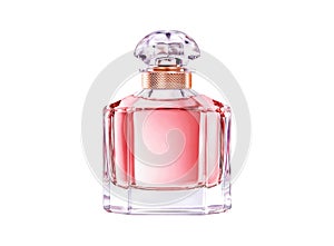 Luxury brand perfume glass bottle, pink scent and odor. photo