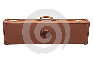 Luxury brown leather case with gold-plated combination locks for arms isolated on white