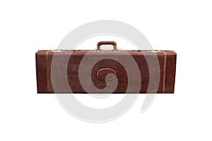 Luxury brown leather case with gold-plated combination locks for arms isolated on white