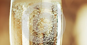 Luxury, bubbles and champagne toast glass for celebration, party and event serving zoom. Sparkling wine, celebrate and