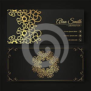 Luxury business card and vintage ornament logo vector template. Retro elegant flourishes ornamental frame design and pattern